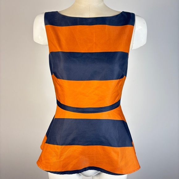 Banana Republic Tops - Banana Republic Navy Blue & Orange Striped Peplum Top 2